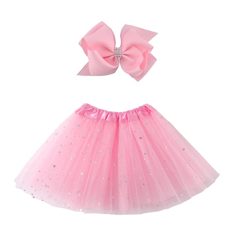 JastoreÂ® Girls Layered Stars Sequins Tutu Skirt Princess Ballet Dance Dress (Pink) - Image 1